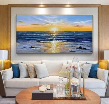 Art texture œuvres - Paysage marin ciel mer par Couteau à palette plage art décoration murale bord de mer texture